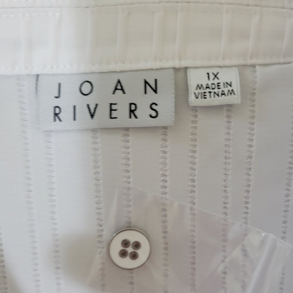 Joan Rivers White Pleated Button Front Blouse 3/4 Sleeve 1X Office Preppy - Picture 4 of 9